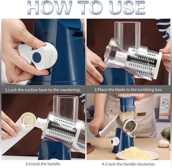 Cambom Rotary Cheese Grater Hand Crank Cheese Shredder - Image 6