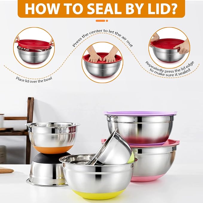 CHAREADA Mixing Bowls with Airtight Lids, Size 4.5, 0.7 qt, Fit - Image 3