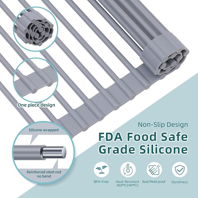 Ohuhu Dish Drying Rack Over The Sink, Roll Up Sink Rack 20.5" W x 13.1" L - Image 5