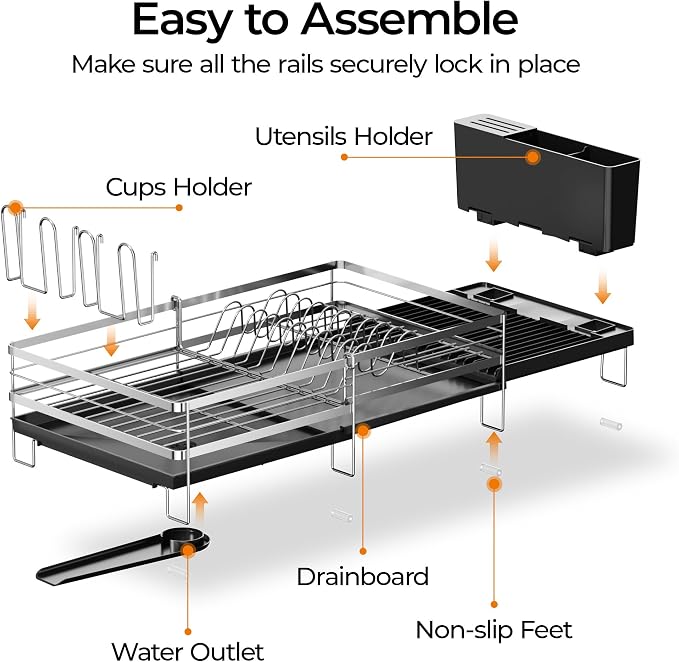 Delamu Stainless Steel Dish Drying Rack, Expandable Dish Drainer, Anti-Rust - Image 8