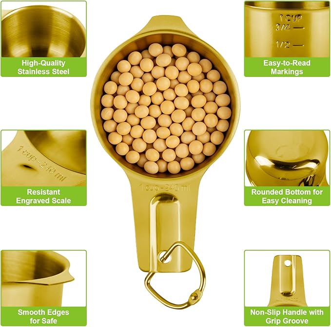 7 Pcs Gold Measuring Cups Stainless Steel, Nesting Metal Measuring Cups - Image 3