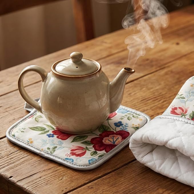 Floral Oven Mitts and Pot Holders Sets 2 Pcs, Canvas Heat Resistant Kitchen - Image 6