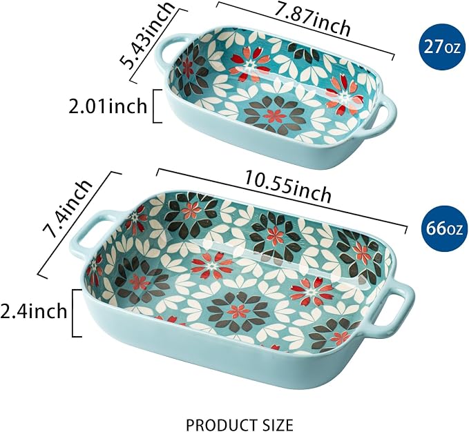 ONCCI Ceramic Baking Dish Set, 2-Piece Hand-painted Porcelain Rectangular - Image 2
