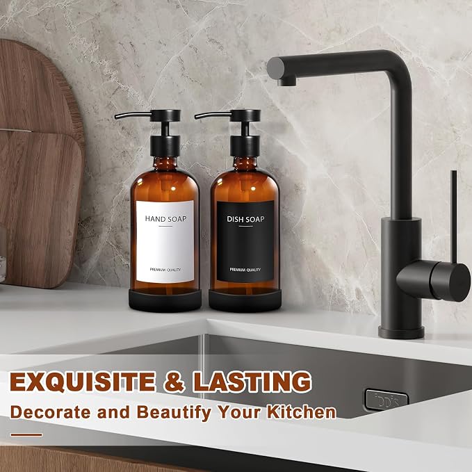 RYTOXILO Hand Soap Dispenser for Bathroom 2 Pack, Amber Glass Soap Dispenser - Image 6