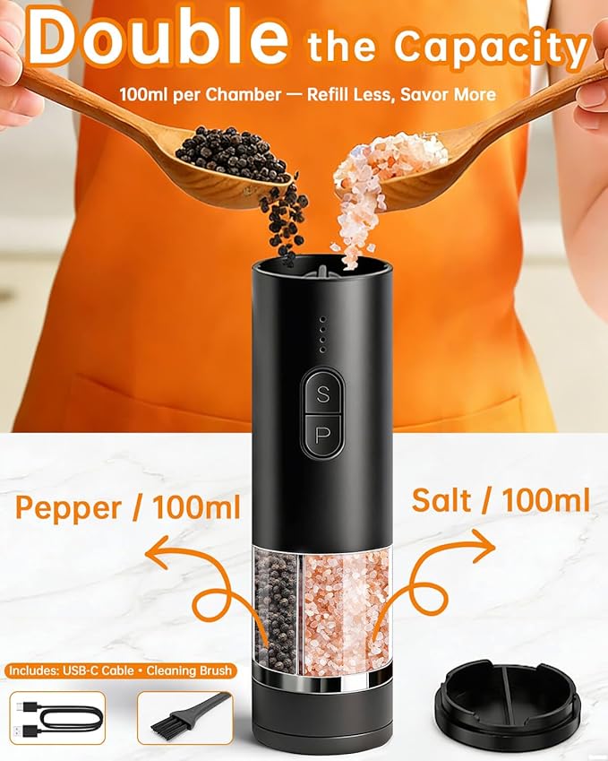 Aotto 2-in-1 Electric Salt and Pepper Grinder Set, USB-C Rechargeable Automatic - Image 3
