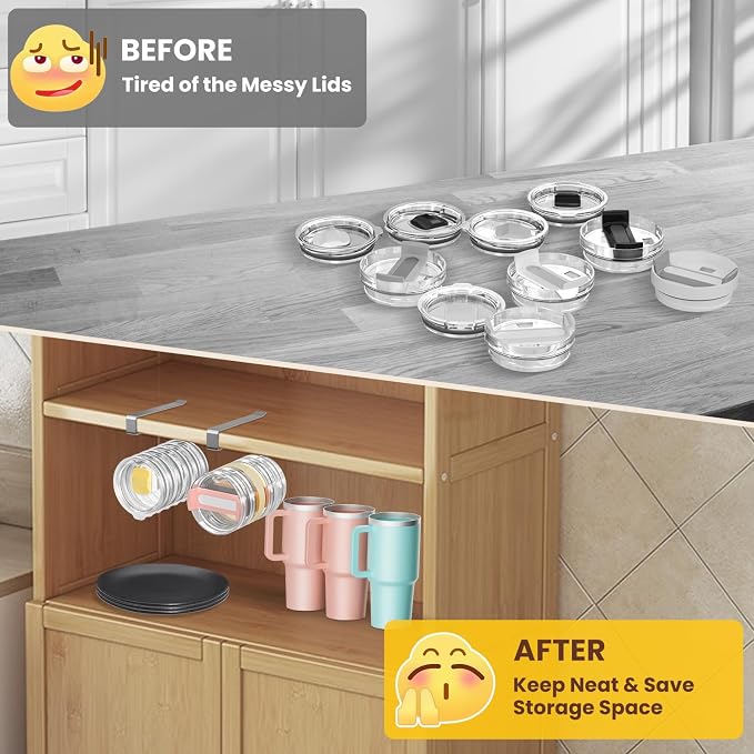 2 Pack Tumbler Lid Organizer, Under Cabinet Cup Lid Holder - Image 6