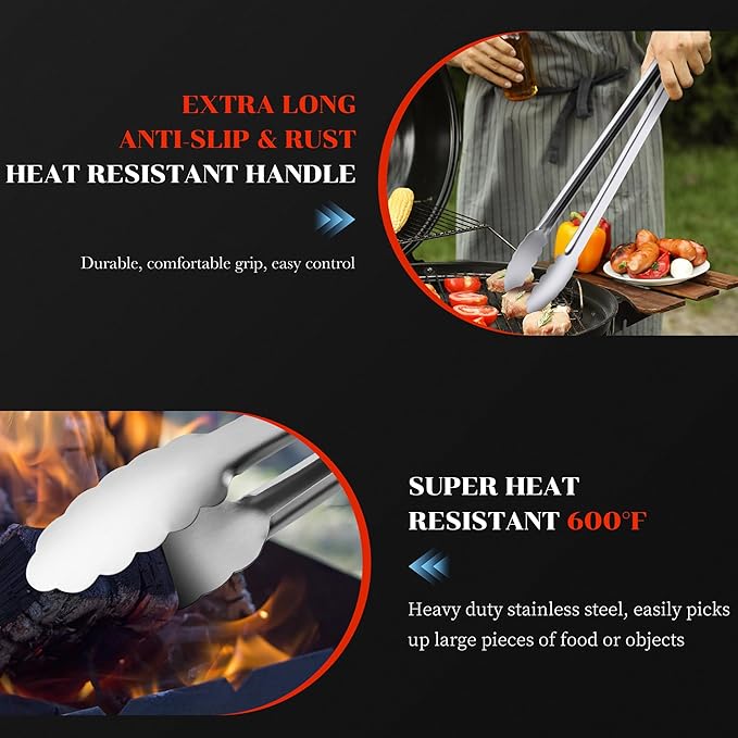 Grill Tongs - 17 Inch Extra Long BBQ Tongs, Heat Resistant Stainless Steel - Image 3