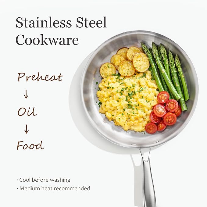 CAROTE 3-Piece Tri-Ply Stainless Steel Frying Pan Set, Skillet Set 8"/10"/12" - Image 4