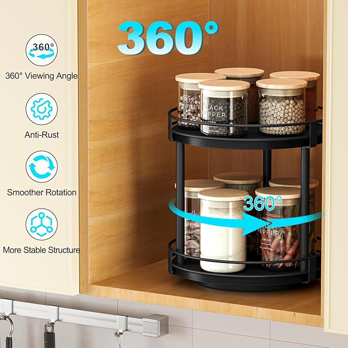 Snughome Lazy Susan Spice Rack, 2 Tier Rotating Spice Rack, Wood Lazy Susan - Image 5