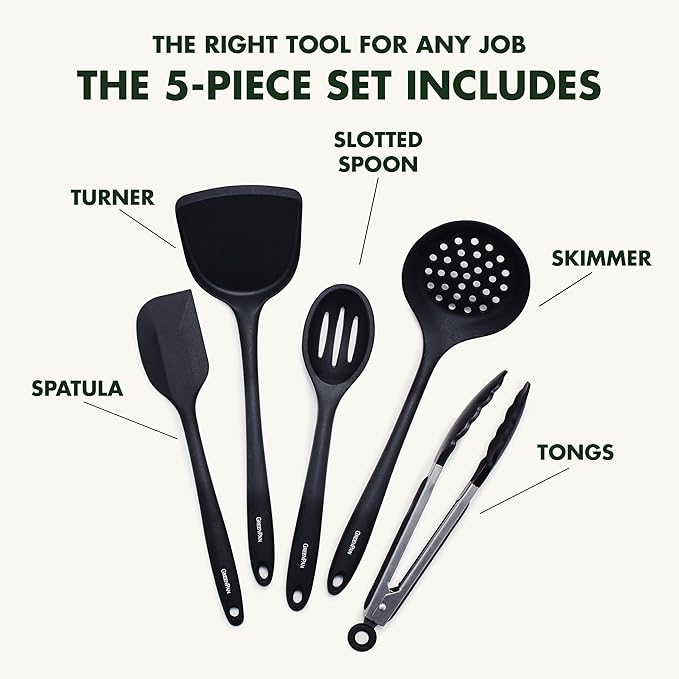 GreenPan 5 Piece Cooking Utensil Set, Flexible Nonstick Silicone, Stain-Free - Image 5