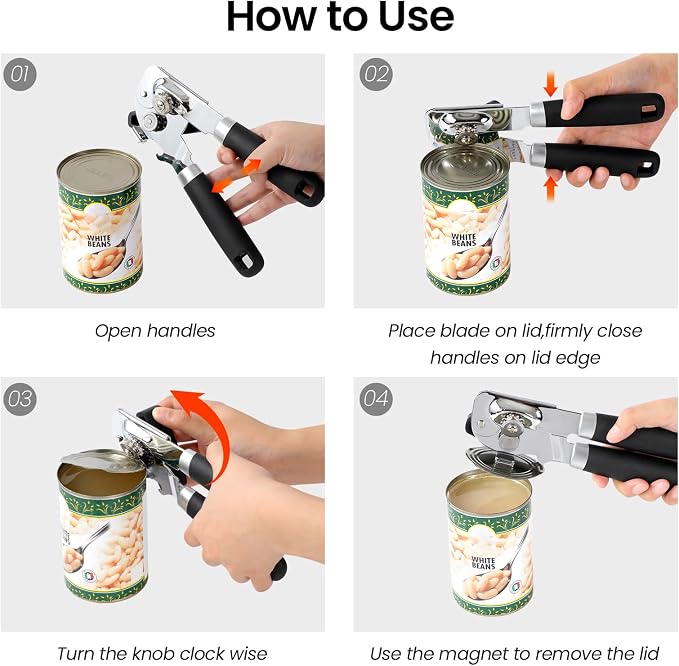 Manual Can Opener with Magnet Lid Lifter, Heavy Duty Handheld Tin Opener and - Image 7
