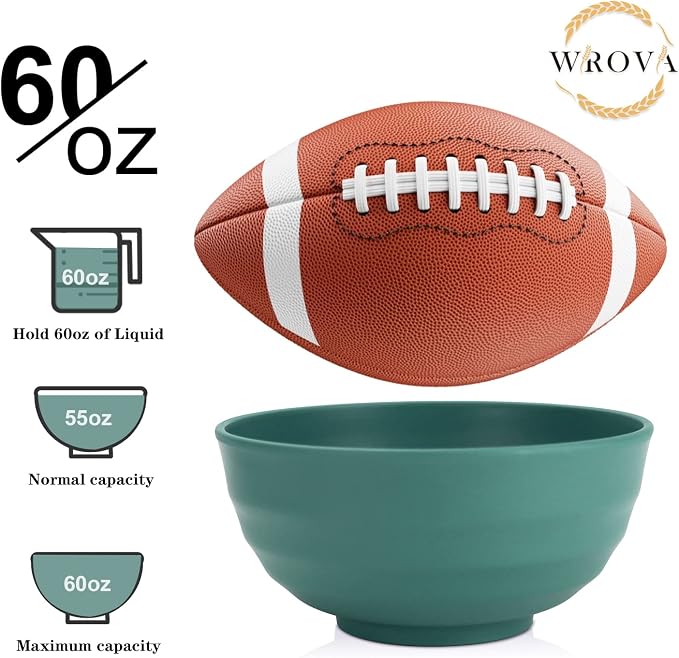 Wrova Wheat Straw Bowls Set 60 OZ Unbreakable Large Cereal Bowls Set of 6 - Image 3