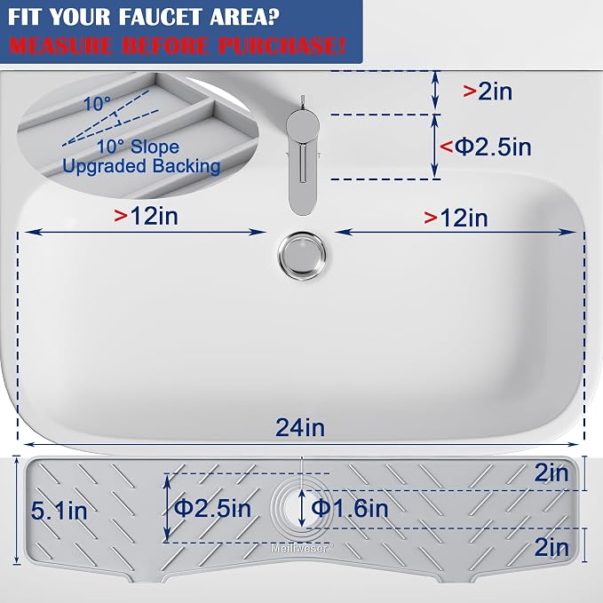 Faucet Mat for Kitchen Sink – 24” x 5.1” Extra-Long Silicone Splash Guard - Image 2