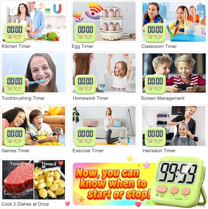 Antonki 2 Pack Digital Timer for Kids, Magnetic Countdown Kitchen Timers for - Image 7