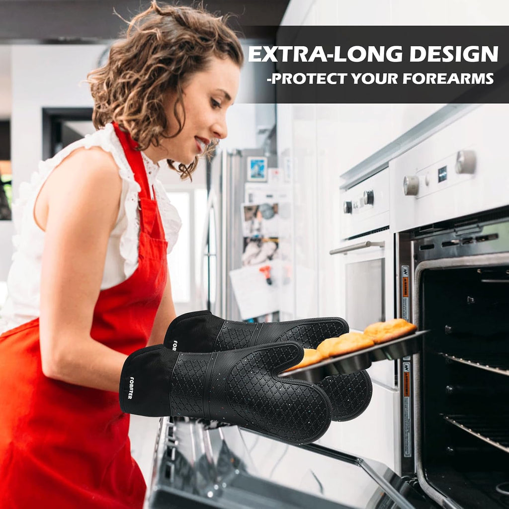 Extra Long Silicone Oven Mitts - Heat Resistant up to 500°F, 15''