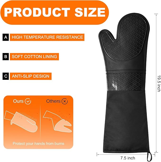 Extra Long Silicone Oven Mitts, Heat Resistant Oven Gloves - Image 2