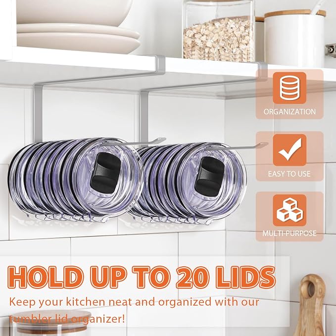 2 Pack Tumbler Lid Organizer, Horizontal Tumbler Lid Storage Hook to Hold Up 20 - Image 2