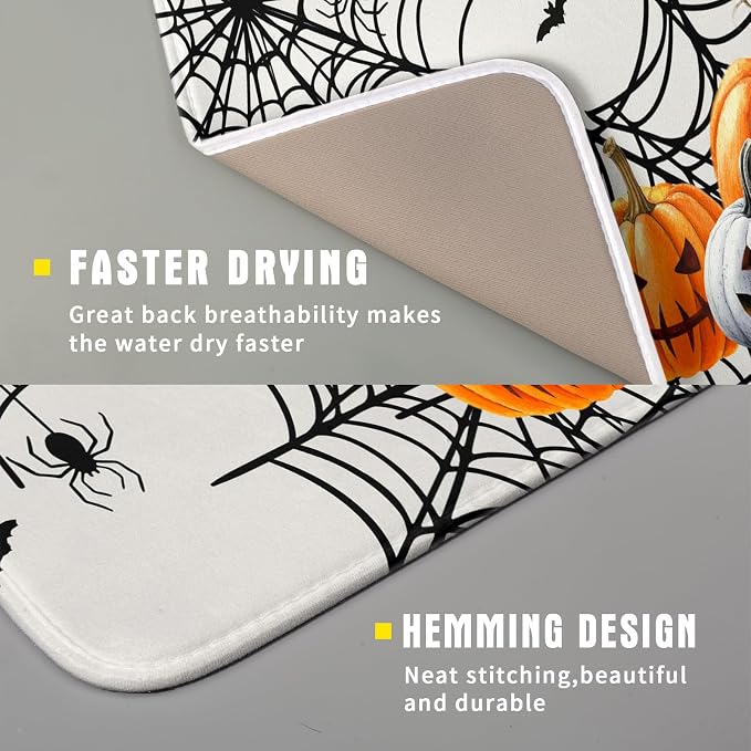 Giwawa Happy Halloween Dish Drying Mat 16"x18" Spooky Colorful Pumpkins - Image 3