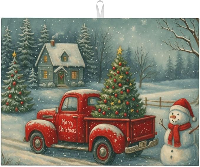 Christmas Red Truck Xmas Tree Snowman Dish Drying Mats by Unknown