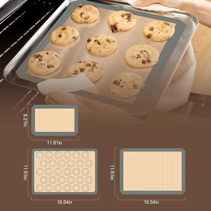 Macaron Silicone Baking Mat, 3 Pack Reusable Baking Mat, Food Safe Silicone - Image 2