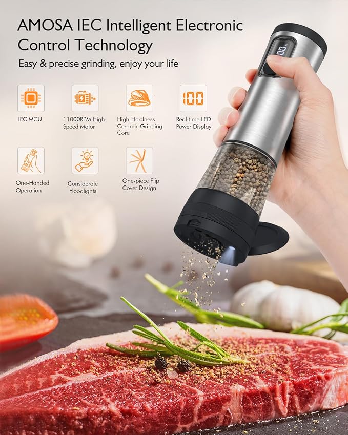 Electric Salt and Pepper Grinder Set, Upgraded 2-Speed Setting, External 5 - Image 2