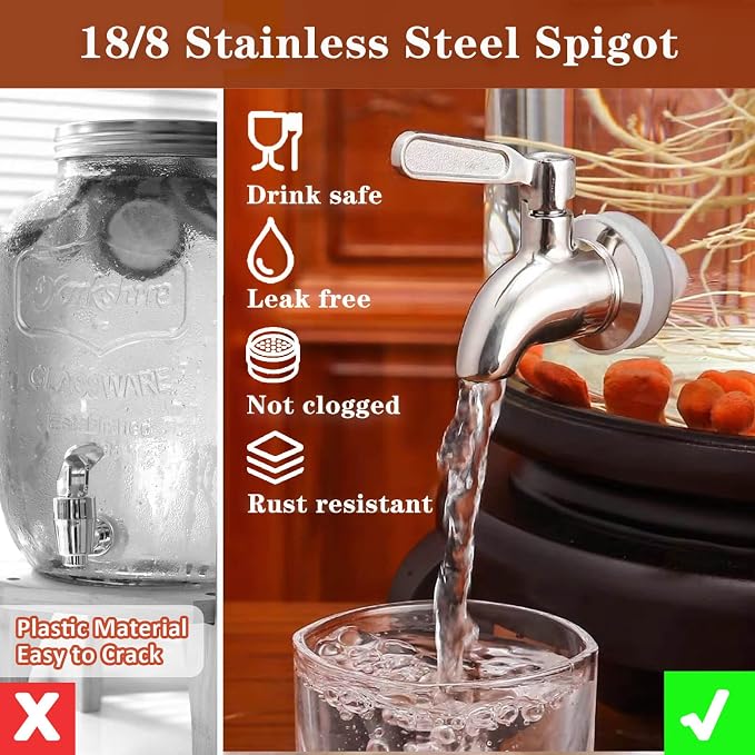 2 Gallon Drink Dispenser with 18/8 Stainless Steel Spigot, Sun Tea Glass Mason - Image 7