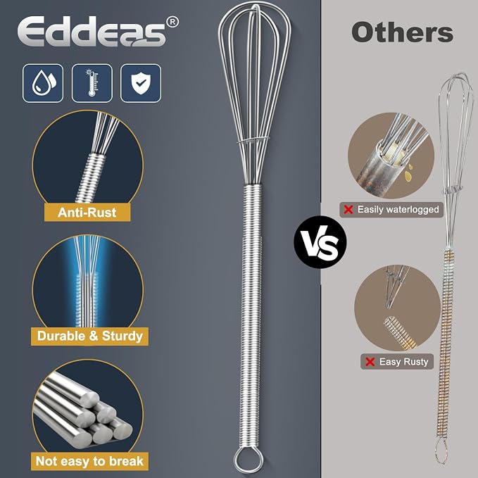 Long Mini Whisks Stainless Steel, Eddeas Skinny Small Whisk 10 inch Tiny Whisk - Image 2
