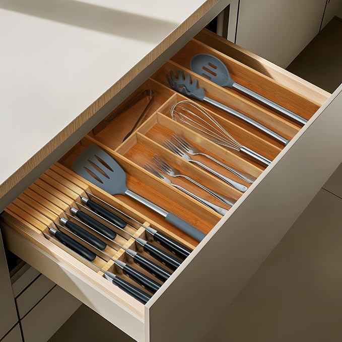 Utoplike Knife Drawer Organizer Bamboo Knives Block - Image 7