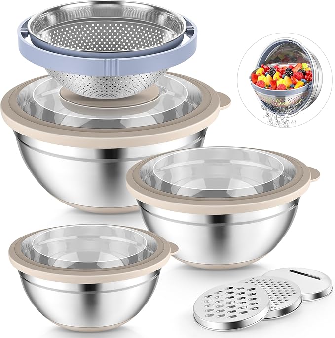 P&P CHEF Mixing Bowls with Lids Set of 3, Stainless Steel Mixing Bowl and by PPCHEF