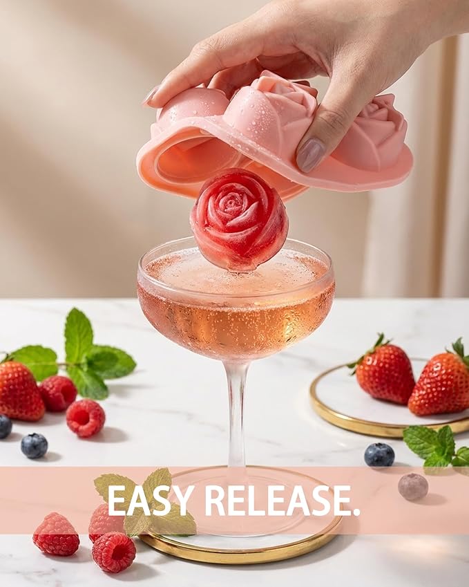 Rose Ice Cube Tray, 4 Cavity 3D Flower Shaped Silicone Ice Mold - Image 3