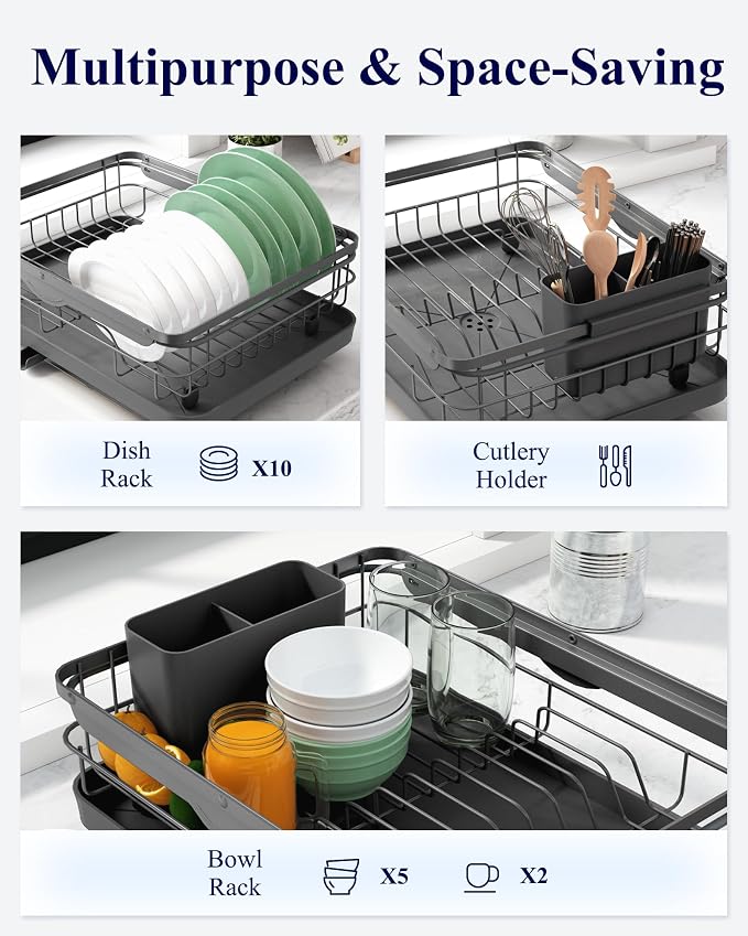 Kitsure Dish Drying Rack for Kitchen Counter, Stainless Steel Sink Organization - Image 3