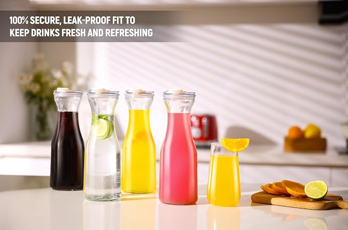 Set of 4 Glass Carafes with Flip Top Lids – Clear Glass Water Pitchers and - Image 8