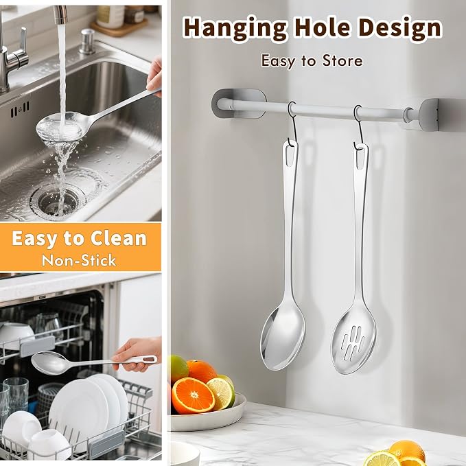Stainless Steel Cooking Spoon, Solid Metal Serving Spoon, Heavy Duty Sturdy - Image 4