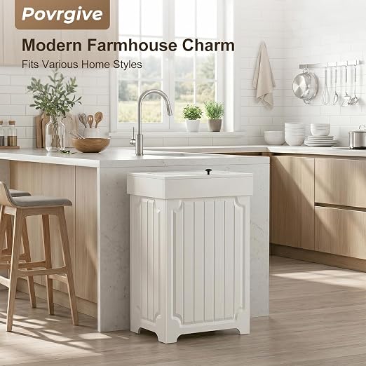 Povrgive Wood Trash Can Cabinet, 13 Gallon Hidden Kitchen Garbage Can - Image 6