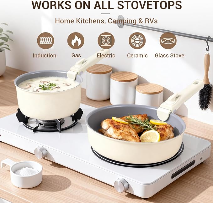 Ammeloo 18-Piece Ceramic Pots and Pans Set Non Stick, Non Toxic Cookware Set - Image 4