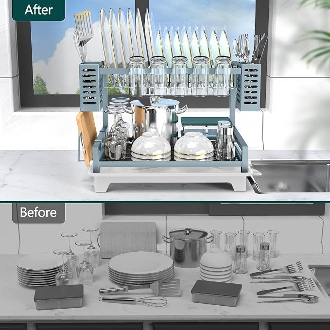 B-Land Dish Drying Rack, 2 Tier Dish Racks - Image 4
