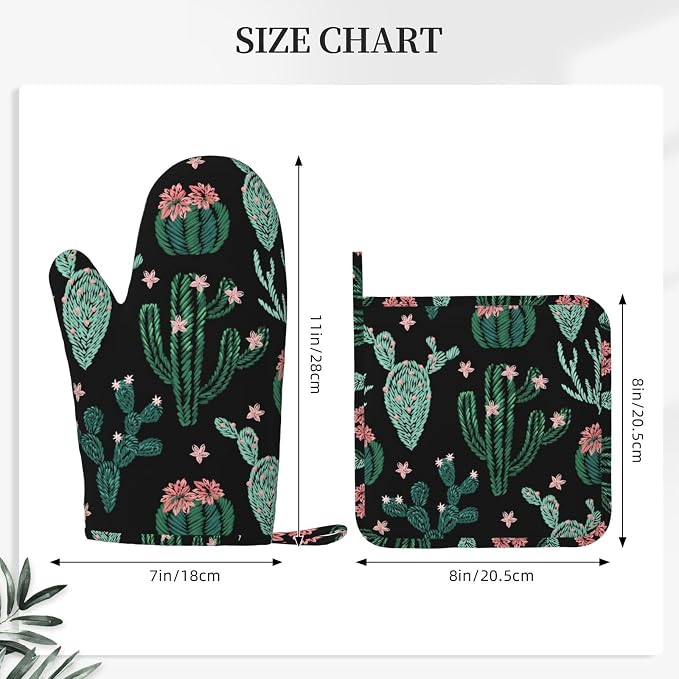 Trendy Cactus Oven Mitts and Pot Holders Sets of 4, Heat Resistant Silicone - Image 2