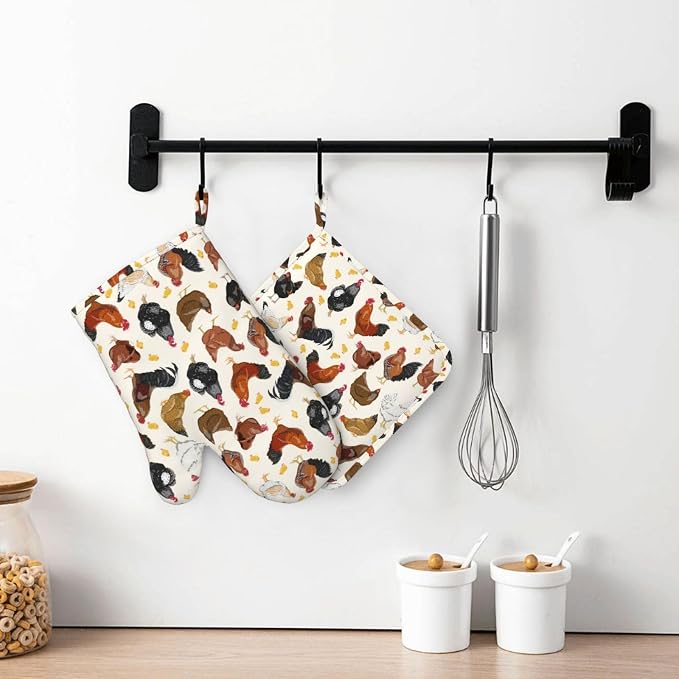 Rooster Hen Oven Mitts and Pot Holders Sets Silicone Rustic Domestic Animal - Image 7