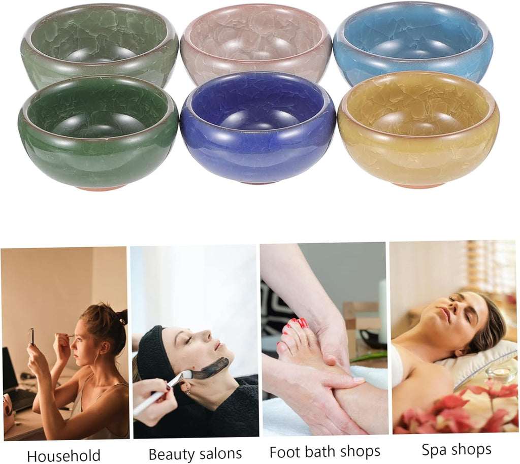 6Pcs Ice Cracked Ceramic Essential Oil Mixing Bowls for Spa