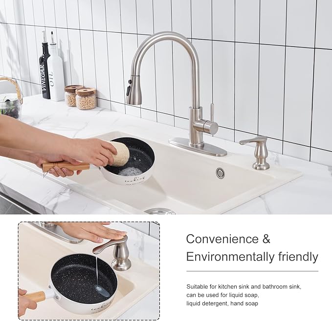 GAGALIFE Kitchen Sink Soap Dispenser Brushed Nickel, Under Sink Soap Dispenser - Image 7