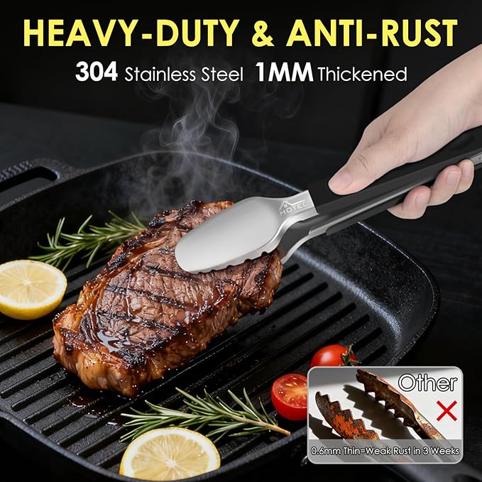 Hotec Stainless Steel Kitchen Tongs, Locking Metal Food Tongs - Image 7