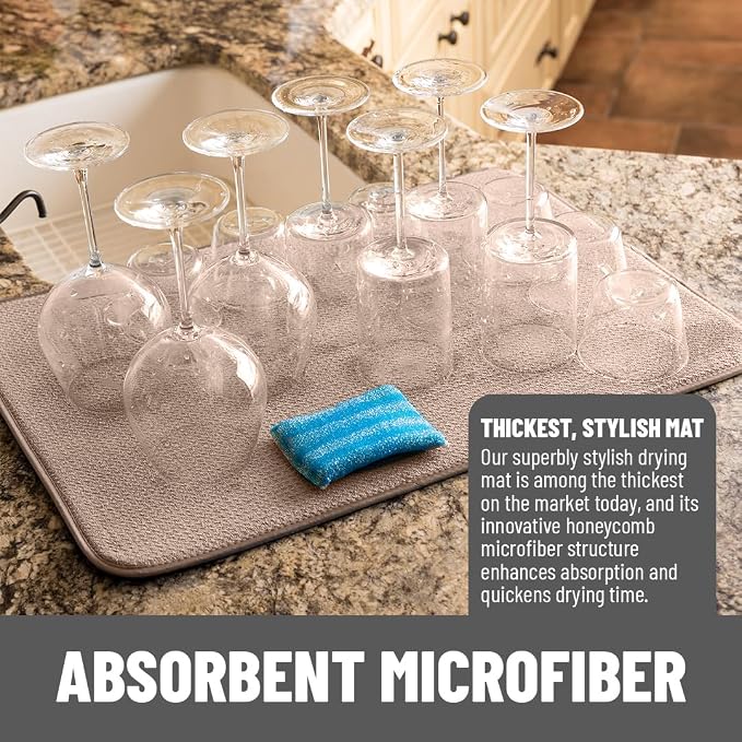 Bellemain XL Dish Mat 24" x 17" Microfiber Dish Drying Mat, Super absorbent - Image 2