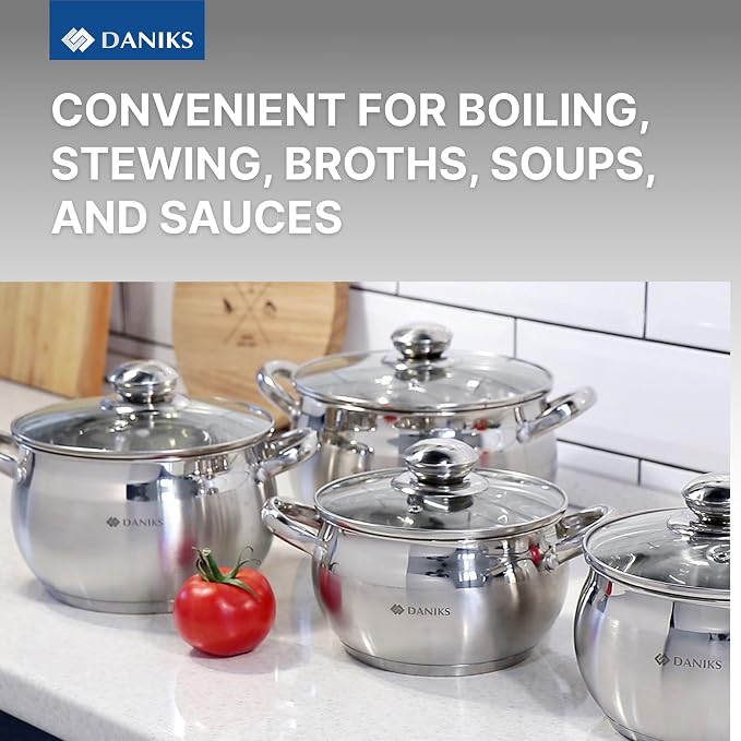 Daniks Classic 12-Piece Stainless Steel Cookware Set - Image 8