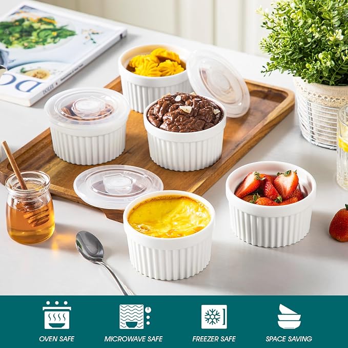 vancasso 10 oz Ramekins with Lid, Porcelain Creme Brulee Souffle Dishes - Image 5