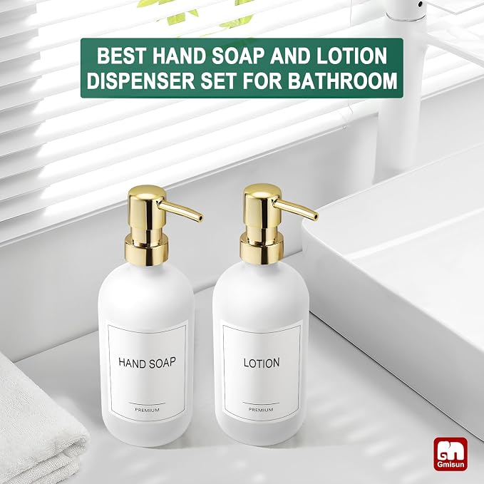GMISUN White Soap Dispenser, 2 Pack Glass Hand Soap Dispensers Bathroom - Image 5