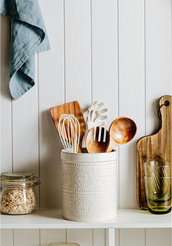 Kitchen Utensil Holder, 7 Inches Large Ceramic Utensil Holder - Image 3