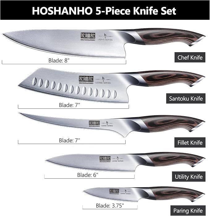 HOSHANHO 5 Pieces Knife Set, Japanese High Carbon Stainless Steel Kitchen Knife - Image 4