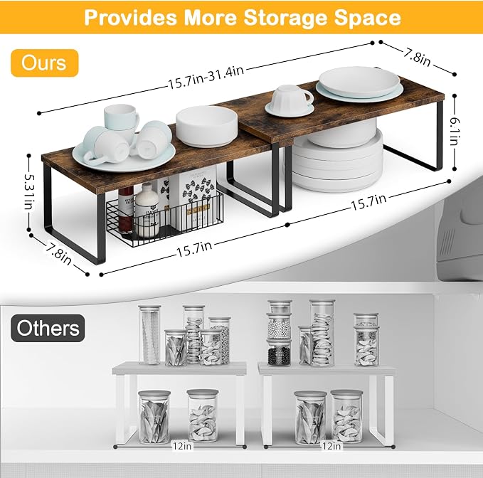 OGEMXU Cabinet Shelf Organizers, 15.7 inches Large Kitchen Counter Shelf - Image 2