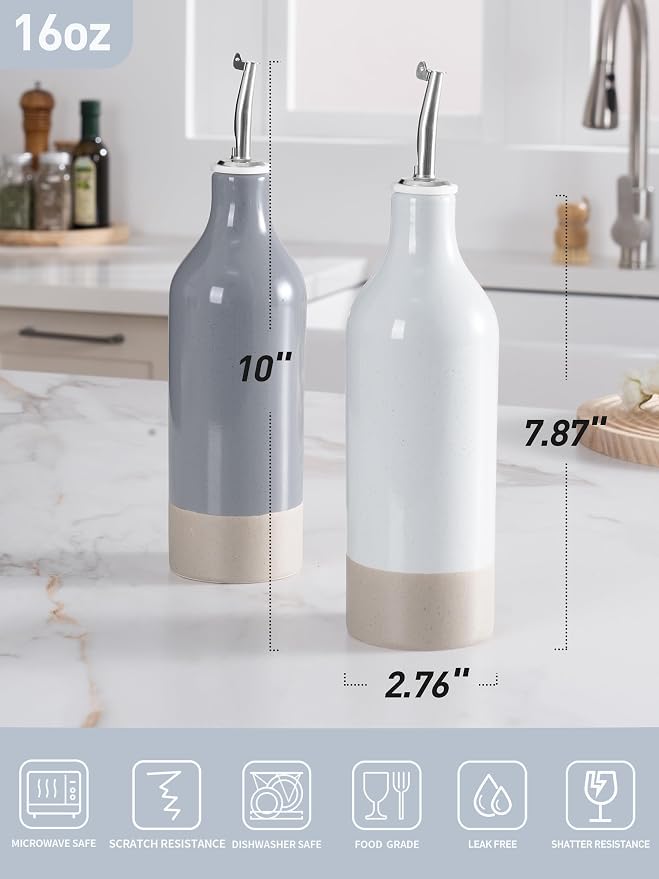 famiware Milkyway 16oz Ceramic Olive Oil Dispenser Bottle, Olive Oil and - Image 5