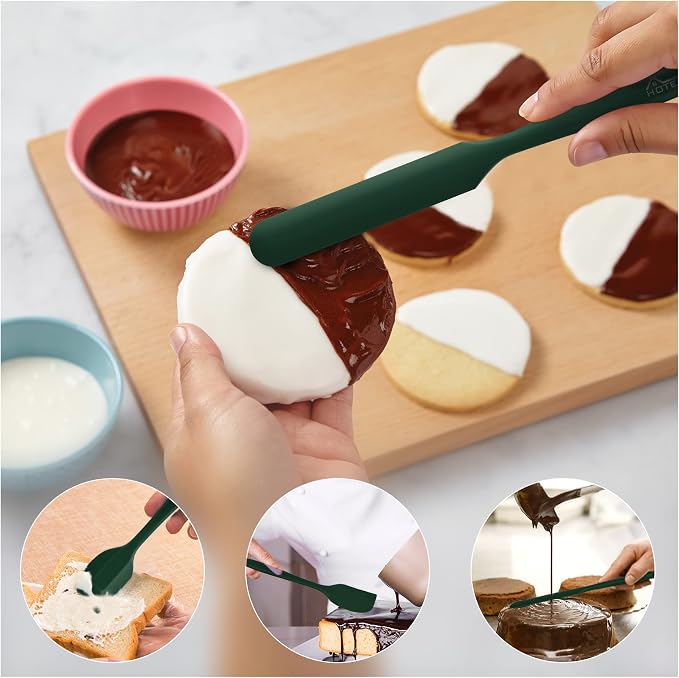 HOTEC 600℉ Heat Resistant BPA-Free Silicone Rubber Spatula Set, Kitchen Cooking - Image 3